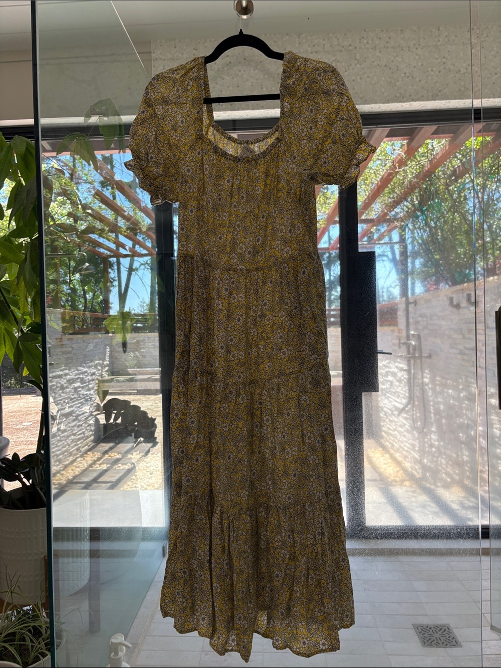 J. Crew Mustard Floral Puff-Sleeve Maxi Dress